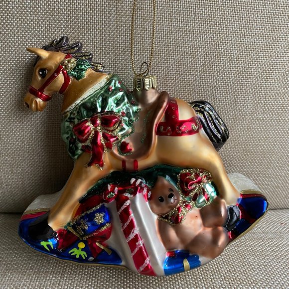 Vintage Fitz And Floyd Old Fashion Christmas Rocking Horse Glass Ornament Collec - Picture 7 of 8